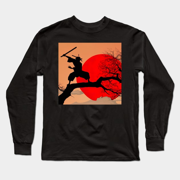 Kenjutsu Sword Digital Japanese Art Long Sleeve T-Shirt by chi8chu